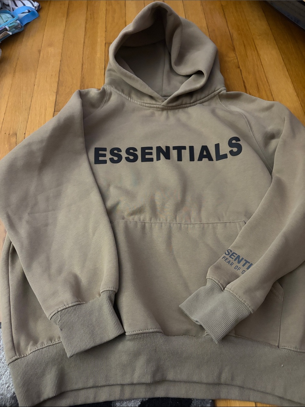 Essentials Men's Hoodie in Tan with Black Logo